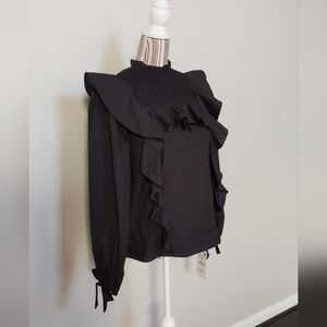 Zara long sleeve black mock neck bow sleeve ruffle blouse
